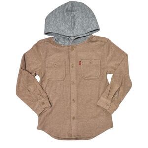 Levi's Boys Warm Regular Fit Button Up Flannel Hooded Overshirt - Brown